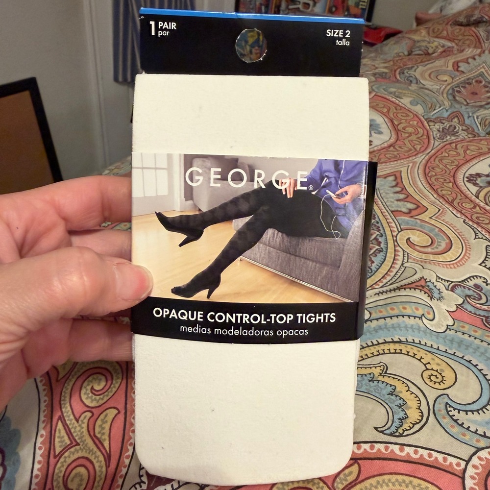 George White Opaque Control-Top‎ Tights Size 2 Soft Microfiber GT70Z New